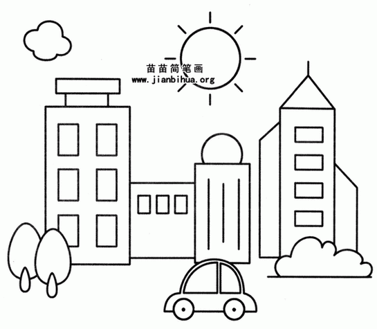 城市街景卡通简笔画