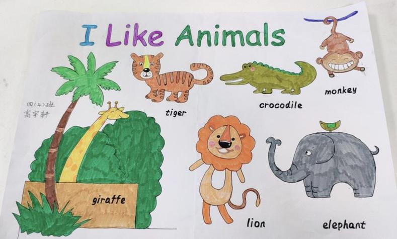 展示丁小四年级学生作品集第十五期一日动物园一日游手抄报英语版图片