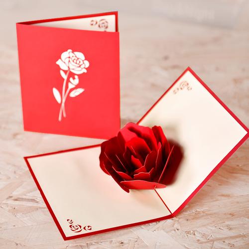 3d玫瑰花立体贺卡情人节礼物樱花创意结婚情侣表白生日教师节卡片商品