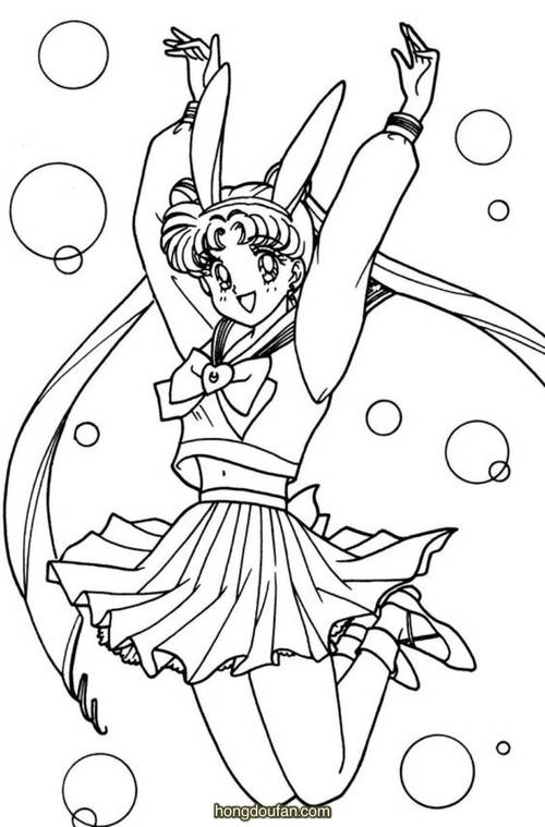 7张精选日本动漫美少女战士黑白涂色图片免费下载-红豆饭小学生简笔画