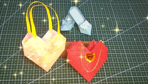 手工折纸简单又漂亮的心形包包折纸芭比娃娃的手拎包