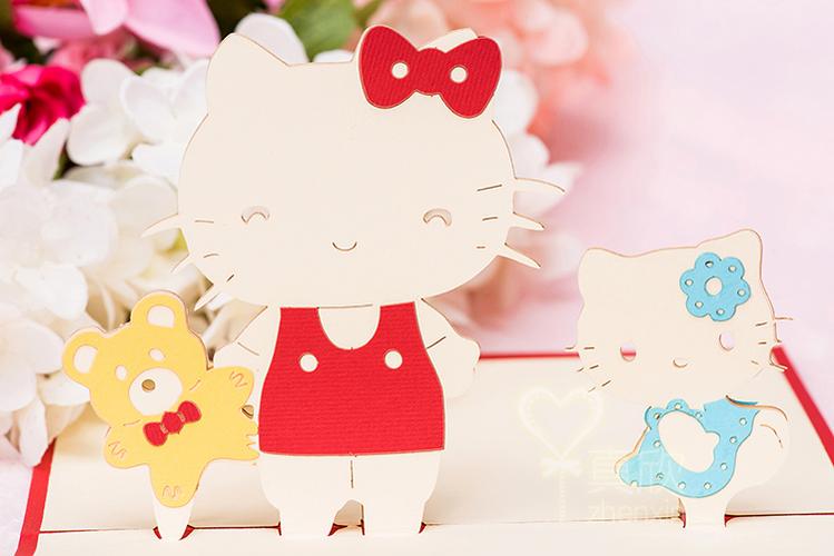 可爱立体贺卡 hellokitty凯蒂猫 节日祝福创意手工纸雕小卡片婴儿