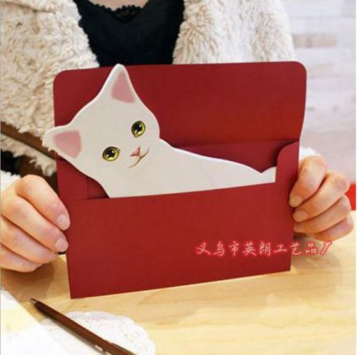 可爱猫咪立体贺卡祝福卡片配信封五款