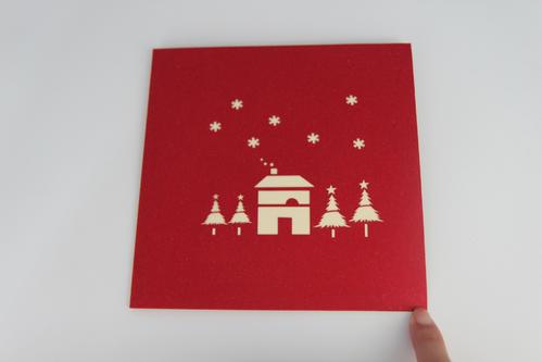 新年圣诞树小屋3d立体节日贺卡 纸质镂空精美diy创意卡纸厂家定制