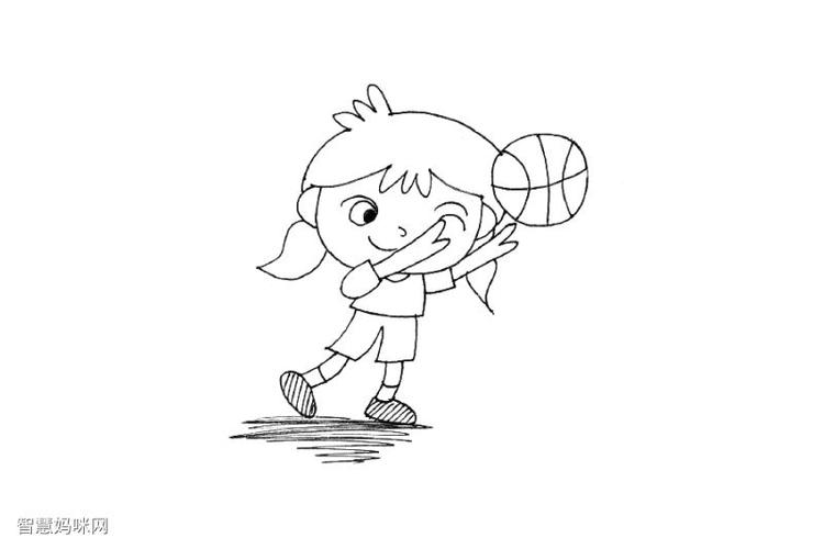 一组打球的小女孩简笔画