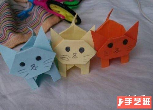 可爱猫咪小纸盒猫咪纸盒折纸教程图解